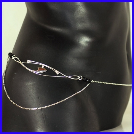Cutting chain with pattern and fine stones. Sensual silver jewel.