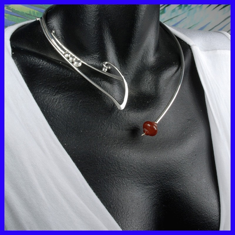 Silver torch with ribboned agate, handmade designer jewelry