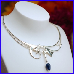 Necklace in pure silver with Sodalite. Handmade designer jewelry