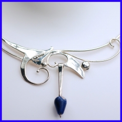 Necklace in pure silver with Sodalite. Handmade designer jewelry