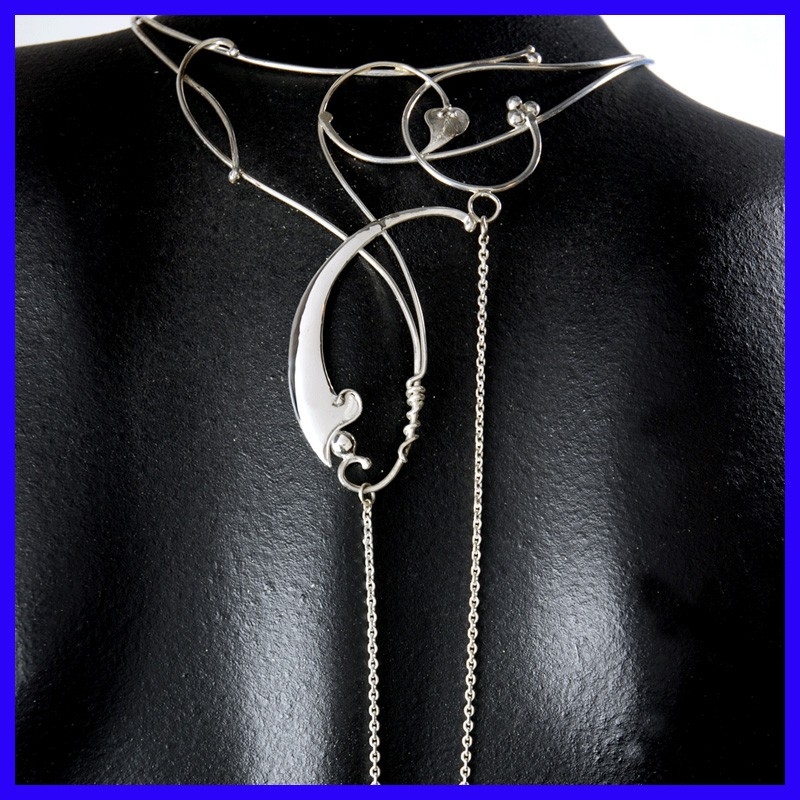 Solid silver back necklace. Handmade designer jewelry