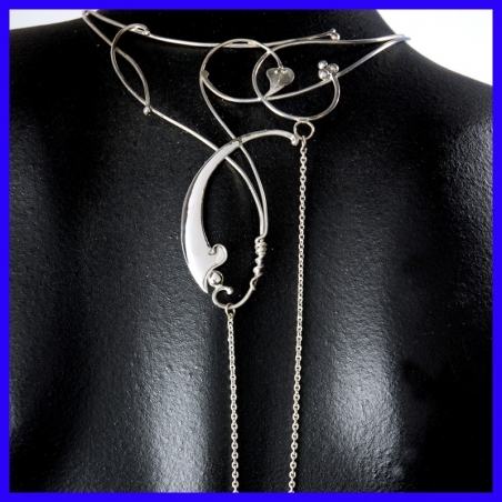 Solid silver back necklace. Handmade designer jewelry