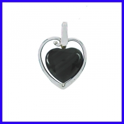 Pendant heart in pure silver and onyx. Handmade designer jewelry