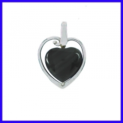 Pendentif cœur en argent pur et onyx. Bijou de créateur fait main