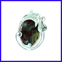 Pendant leaf solid silver with jasper. Handmade designer jewelry