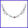 Art nouveau necklace in pure silver with rhodonites. Handmade designer jewelry.