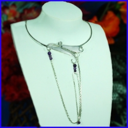 Necklace in pure silver with amethysts. Handmade designer jewelry.