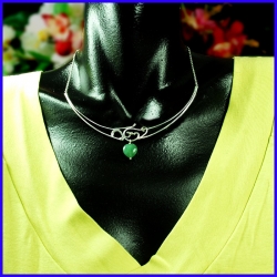 Necklace heart in pure silver with a jade. Handmade designer jewelry.