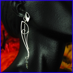 Earrings in silver and 3 spectrolites. Designer and handmade jewel.