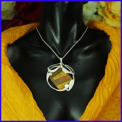 Silver pendant with tiger eye Designer and handmade jewel Unique piece