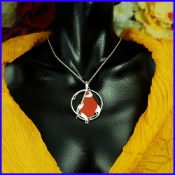 Silver and red Jasper pendant Designer and handmade jewel Unique piece