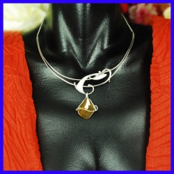 Collier argent et ambre Bijou de créateur et artisanale Pièce unique