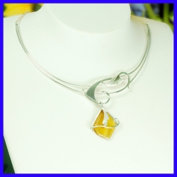 Collier argent et ambre Bijou de créateur et artisanale Pièce unique
