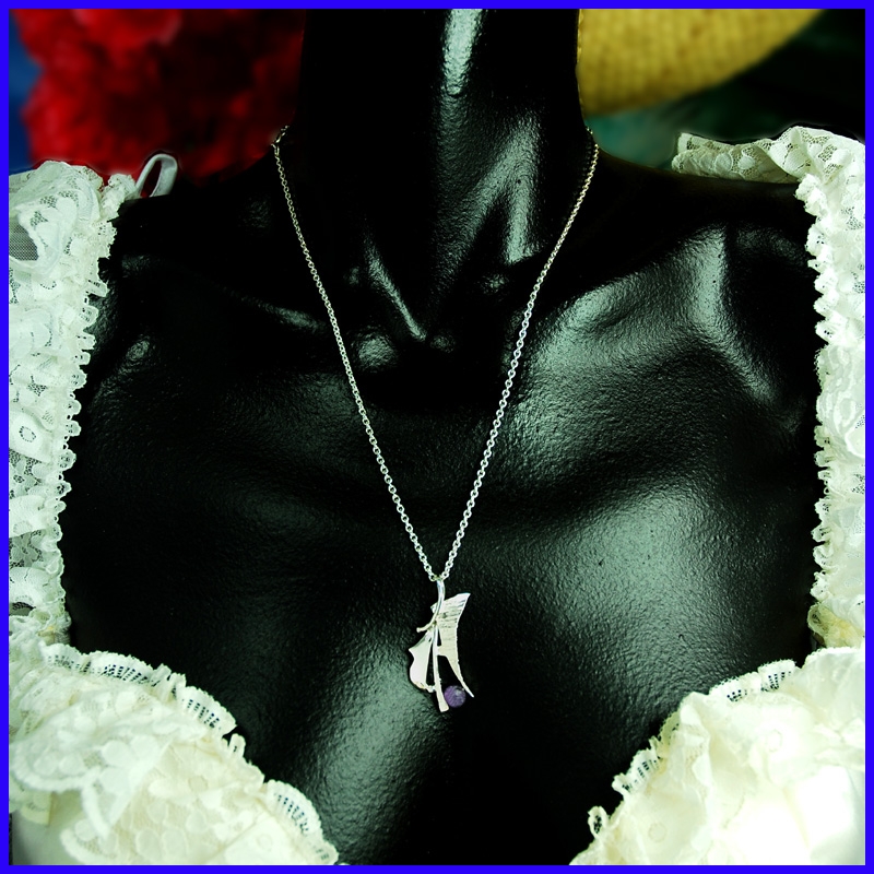 Pendentif écorce argent et améthyste Pendentif écorce argent et améthyste