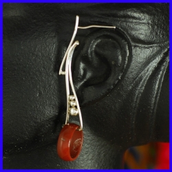 Pure silver earring with a red jasper. Handmade designer jewelry.