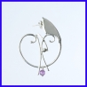 Silver creole earrings decorated with an Amethyst. Jewelry designer for women.