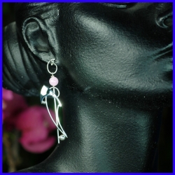 Silver earrings with pink Quartz beads