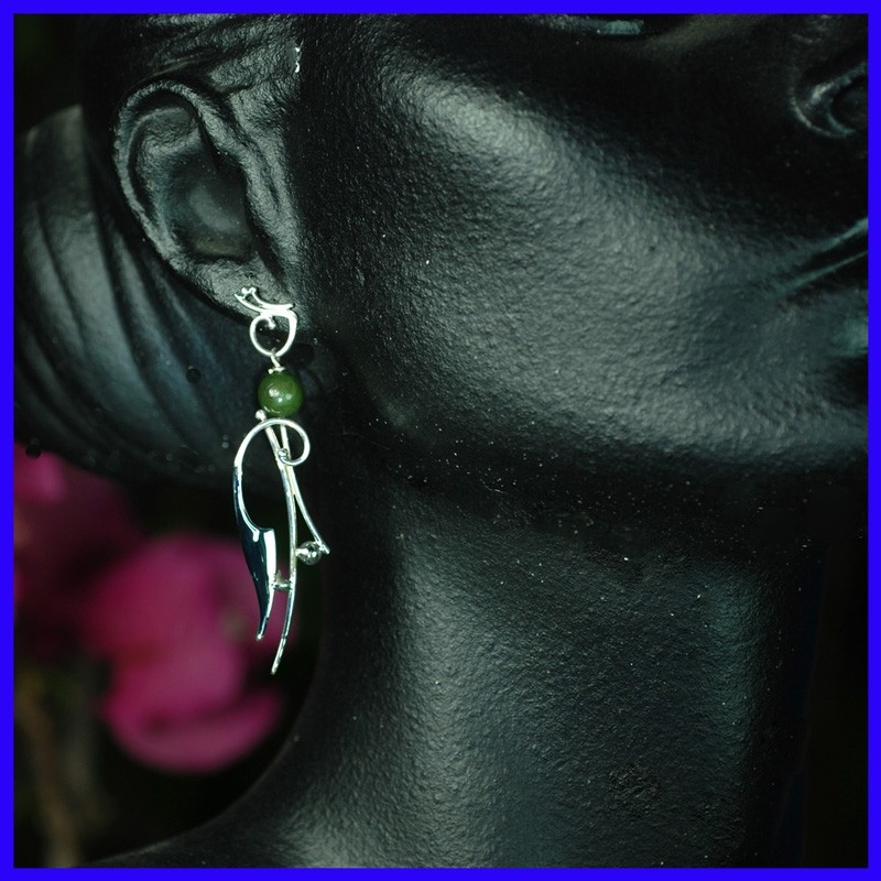 Silver earrings with Jade pearls. Handmade jewellery.